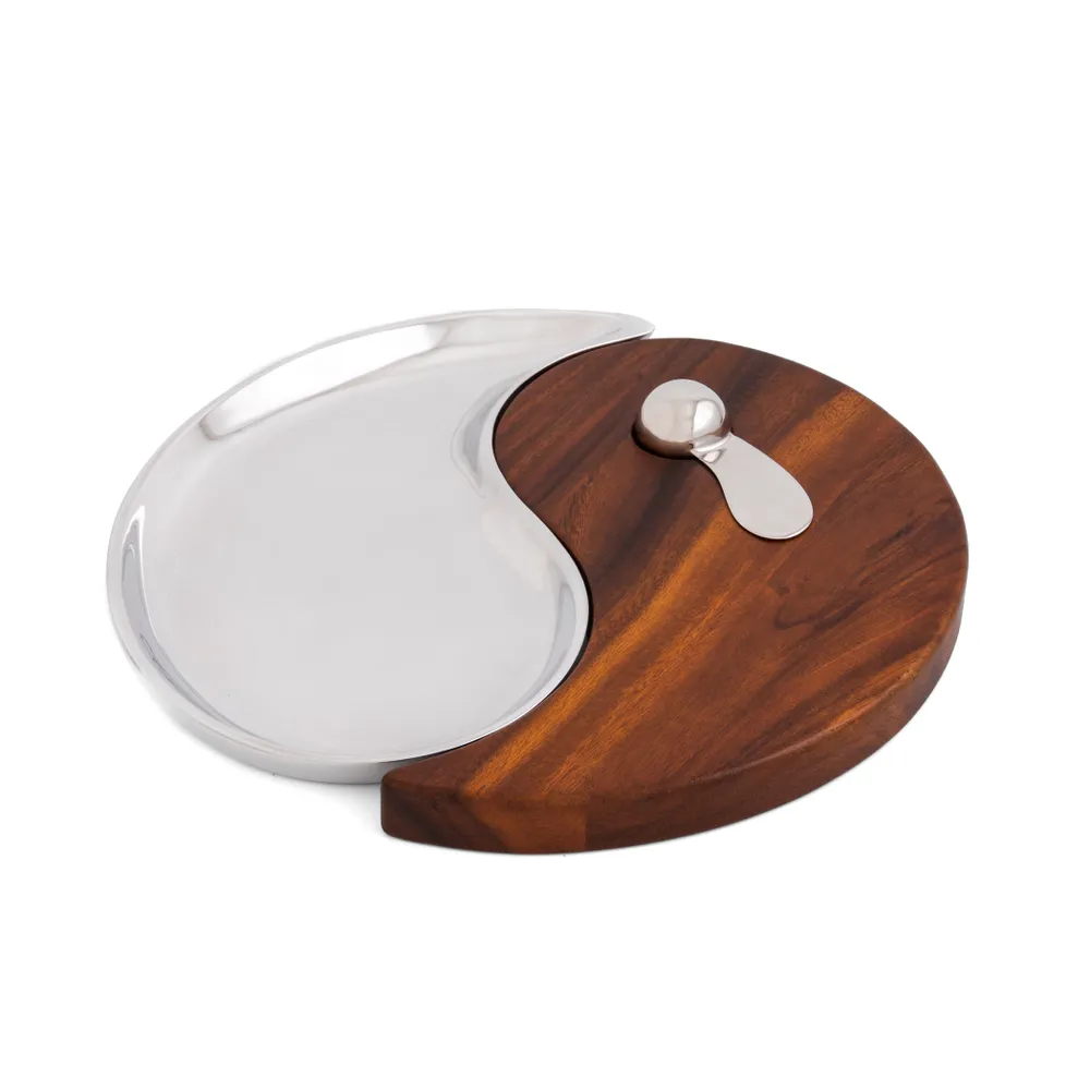 Nambe Yin Yang Cheese Board w/ Spreader