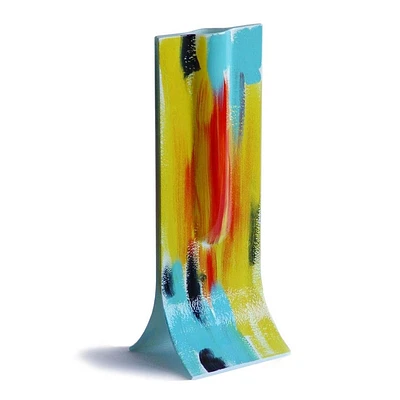 Glass Art Vase Amasonas with Yellow-Blue-Black Colors