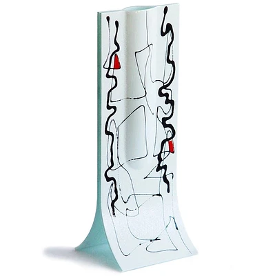 Glass Art Vase Miró with White-Red-Black Colors