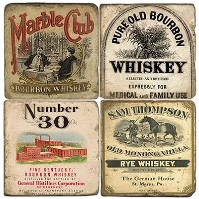 Tumbled Marble Coasters Set/4 Vintage Bourbon Ii