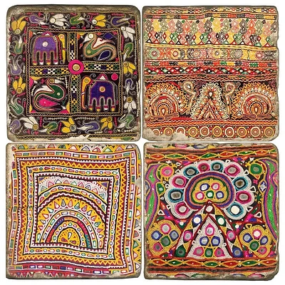 Tumbled Marble Coasters Set/4 Indian Mirrorcloth