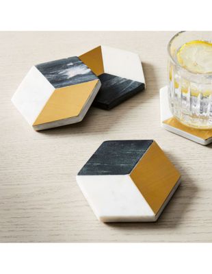 Set de portavasos Madison Marble Inlay de mármol 4 piezas