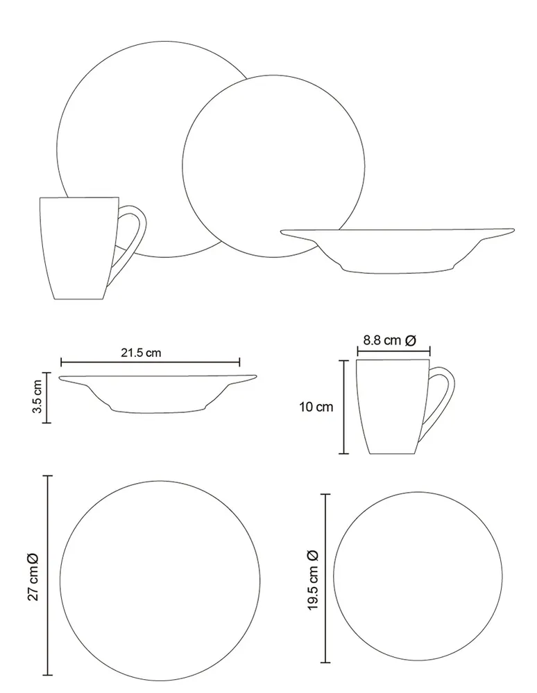 Vajilla Crown Baccara Primarosa 16 piezas de porcelana