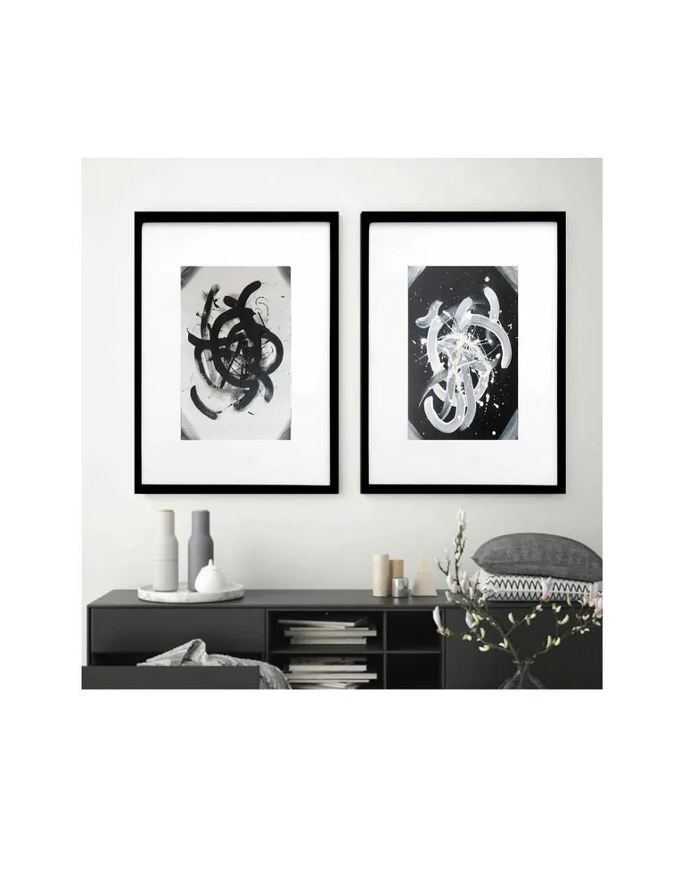 Set de 2 pinturas únicas enmarcadas Lune Art Gallery Colección Black & White Minimalista
