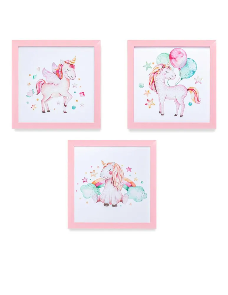 Set de 3 litografías Paspartú Frames Unicornio Pink
