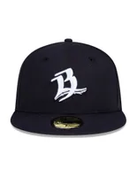 Gorra visera plana cerrada New Era Leobra Nvy White Logo Bravos de León para hombre