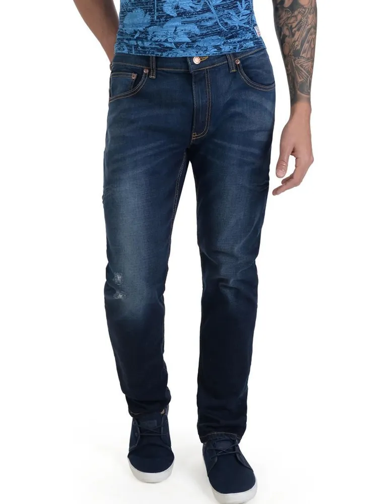 Jeans slim Supply lavado whisker para caballero