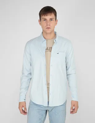 Camisa casual Hollister de algodón manga larga para hombre