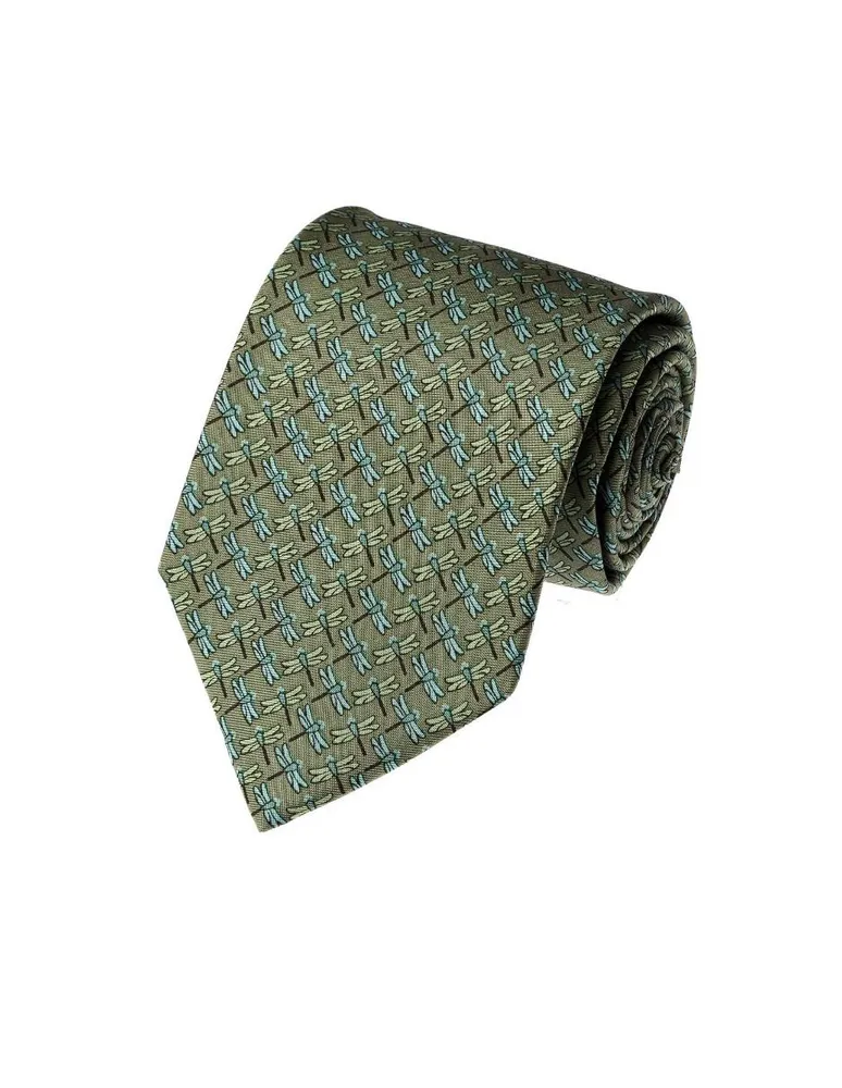 Corbata Pineda Covalin slim seda verde con diseño gráfico