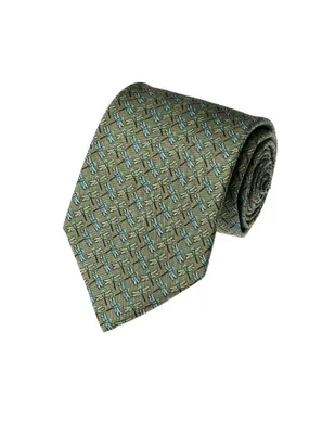 Corbata Pineda Covalin slim seda verde con diseño gráfico