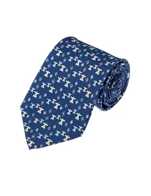 Corbata Pineda Covalin slim seda con diseño gráfico azul marino