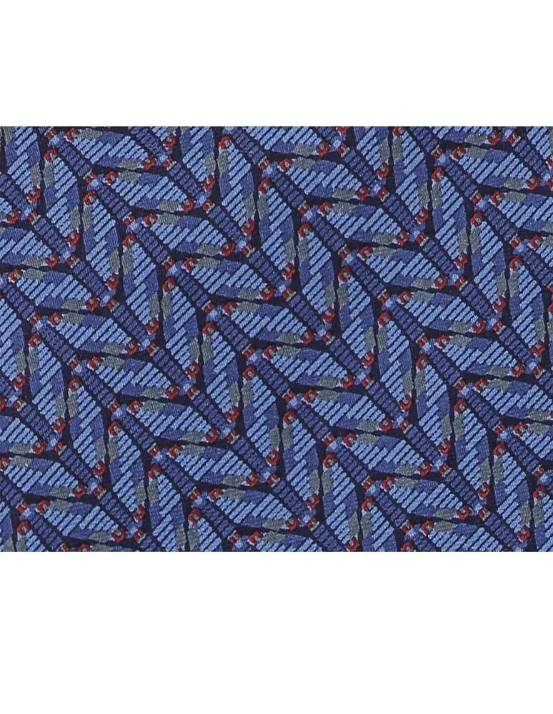 Corbata Pineda Covalin slim seda azul con diseño gráfico