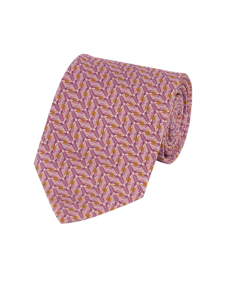 Corbata Pineda Covalin slim seda rosa con diseño gráfico