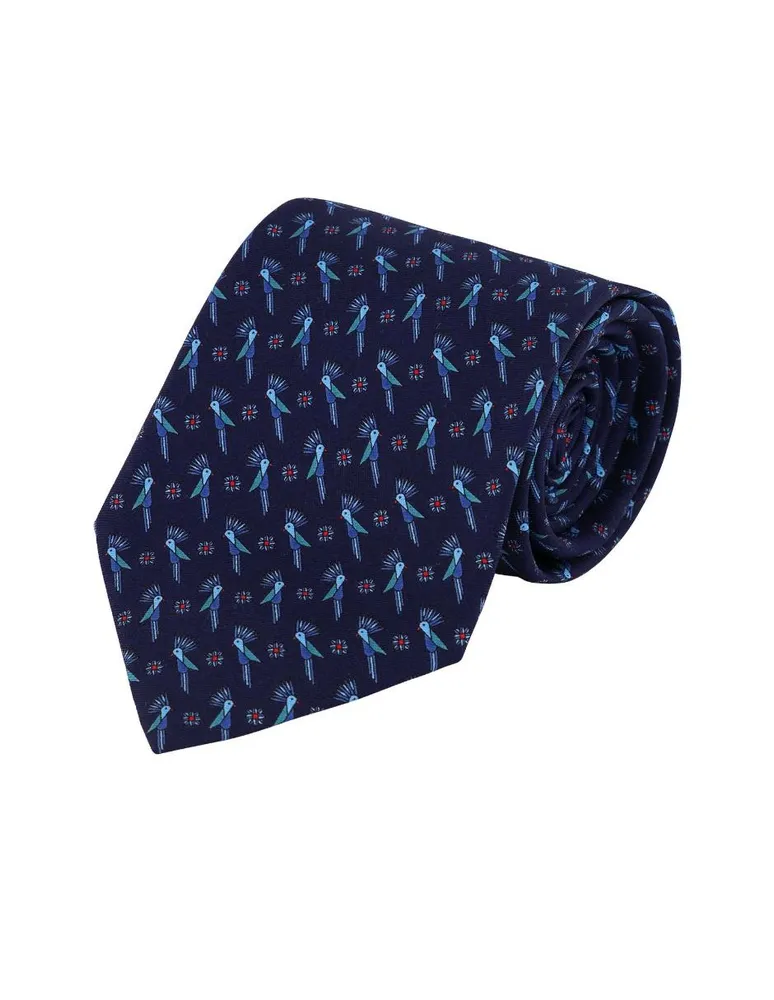 Corbata Pineda Covalin regular seda azul marino estampada