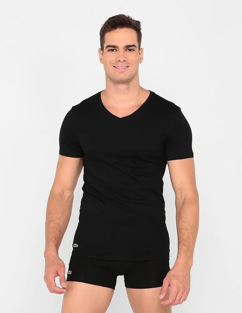 Camiseta Lacoste cuello V negra