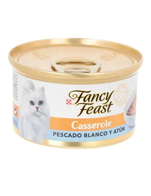 Alimento húmedo Fancy Feast de pescado blanco y atún para gato etapa adulto contenido 85 g