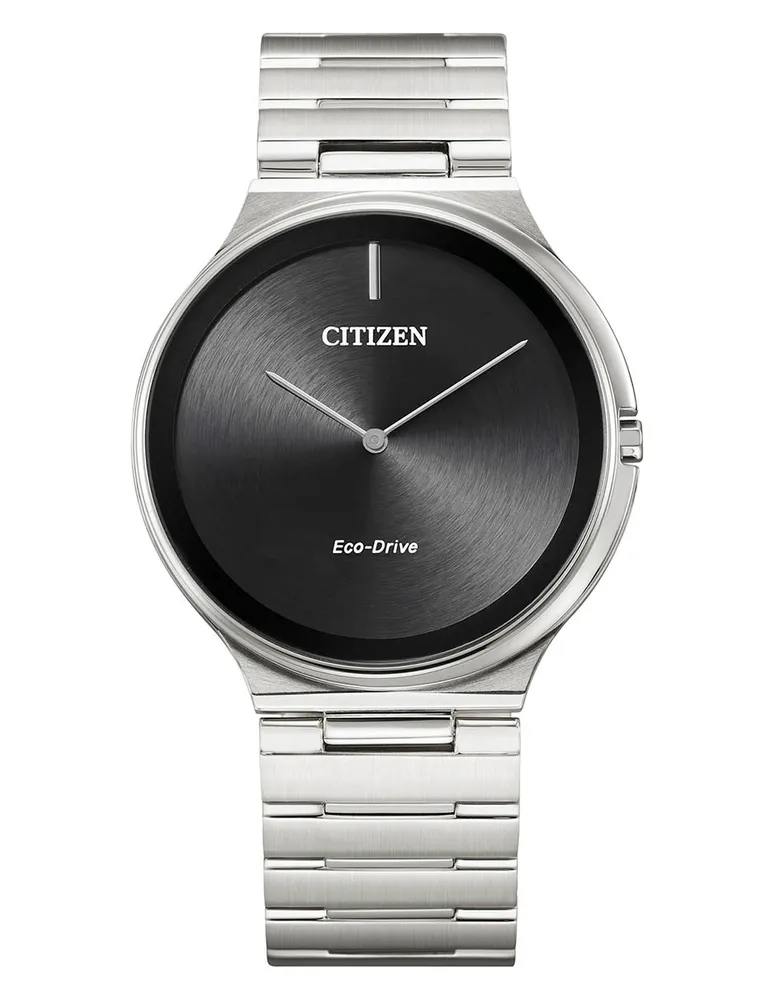 Citizen Eco-Drive PCAT - Reloj para hombre, esfera negra, acero inoxidable,  plateado, Pulsera de plata, esfera negra