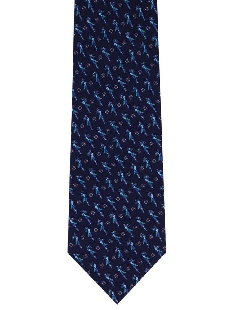 Corbata Pineda Covalin regular seda azul marino con diseño gráfico