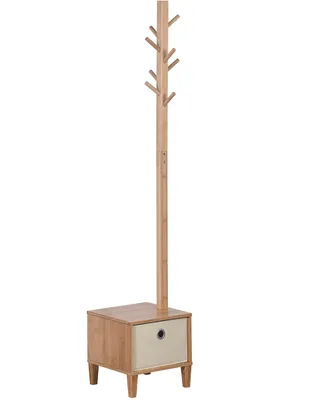 Perchero de piso con cajón Haus Japón de bambú 8 ganchos