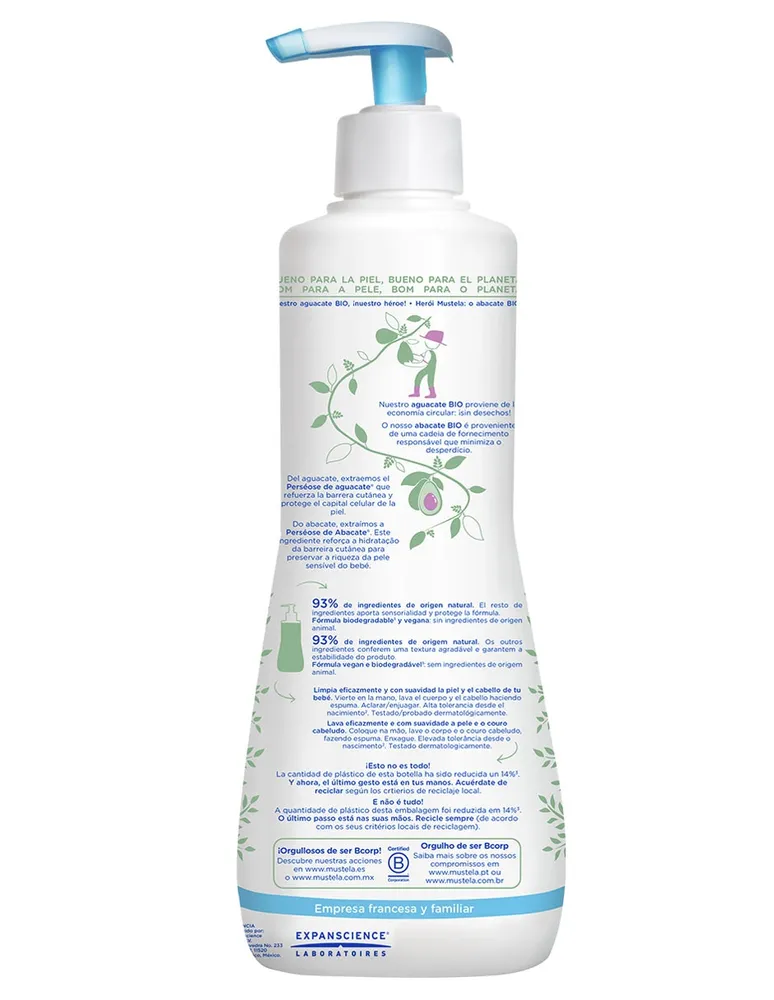 Mustela Solución Limpiadora Sin Enjuague con Aguacate Orgánico para bebés y  niños con Piel Normal 300ml