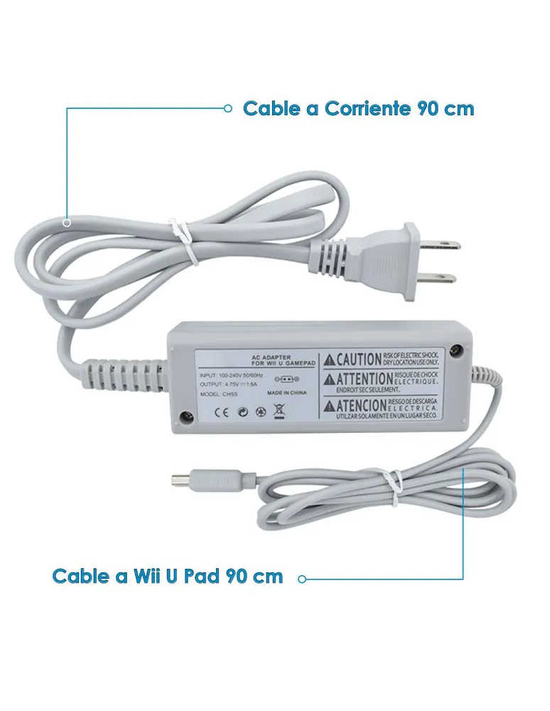 Cargador Adaptador de Corriente para Nintendo Wii U Pad Virtual Zone