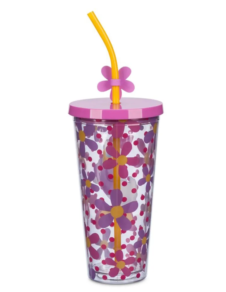 Vaso con tapa y popote Disney Store Flores Daisy