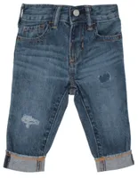 Jeans straight lavado desgastado corte ajustado para niño