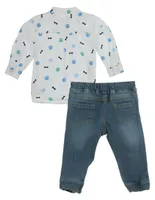 Conjunto pantalón casual Bolo de algodón para bebé niño 2 piezas