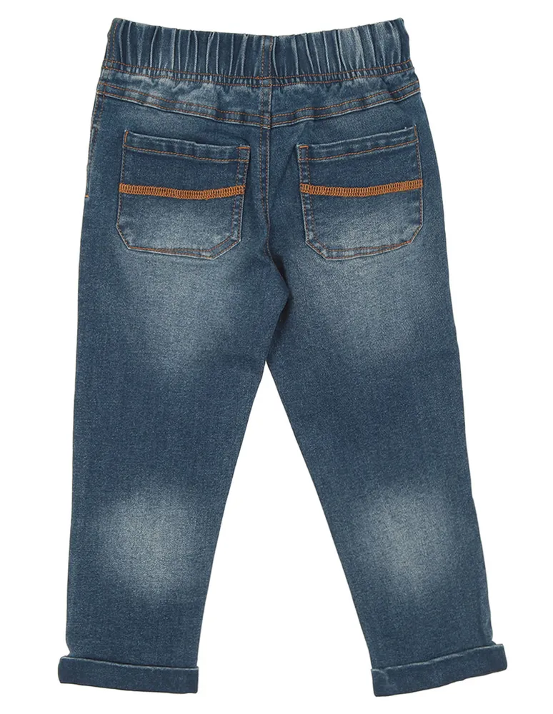 Jeans straight Mon Caramel lavado desgastado para niño