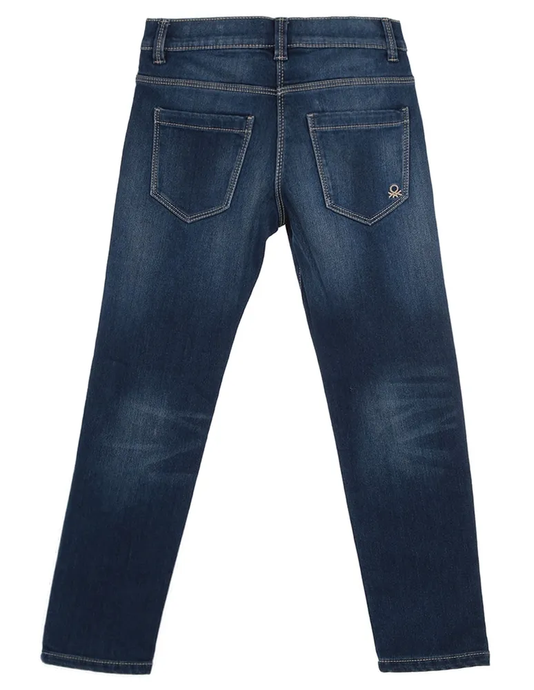 Jeans slim Benetton lavado obscuro para niña