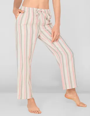 Pantalón pijama ETAM estampado a rayas de lino para mujer