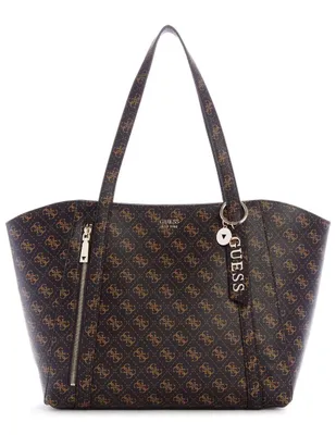 Bolsa tote Guess cierre café logotipo