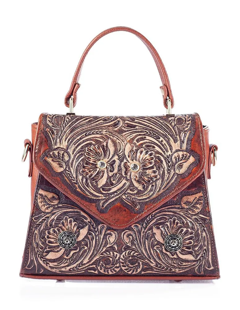 Bolsa satchel Angelozano Ely Cincelada de piel para mujer