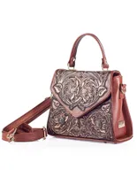 Bolsa satchel Angelozano Ely Cincelada de piel para mujer