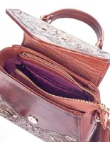 Bolsa satchel Angelozano Ely Cincelada de piel para mujer