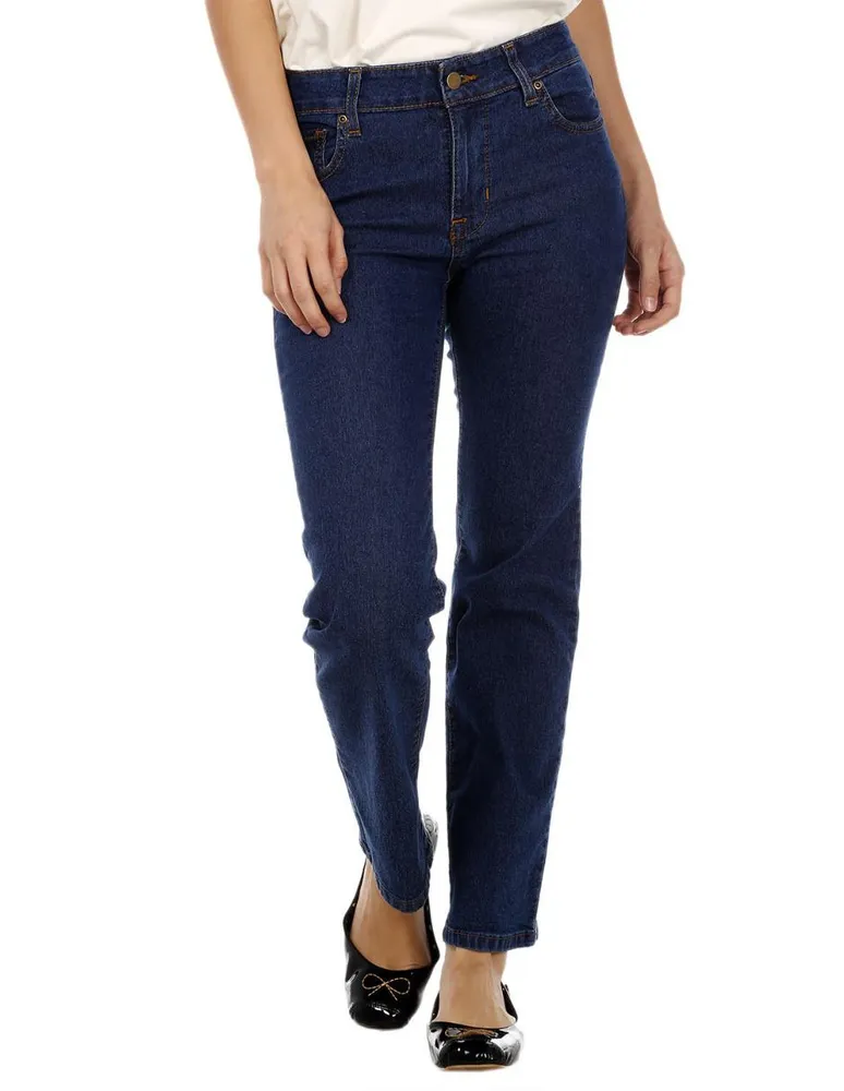 Jeans straight Petite Studio lavado obscuro corte cadera para mujer