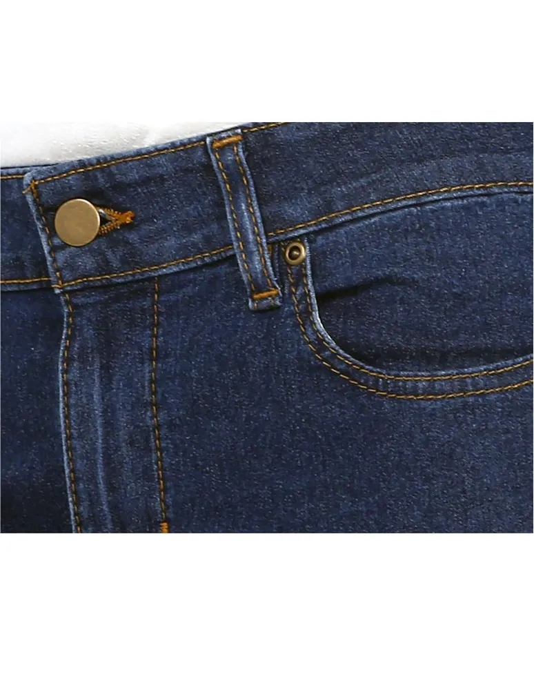 Jeans straight Petite Studio lavado obscuro corte cadera para mujer