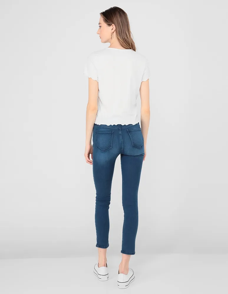 Jeans skinny 365 Essential lavado obscuro corte cintura para mujer