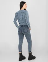 Jeans skinny Frappe deslavado corte cintura para mujer