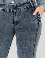 Jeans skinny Frappe deslavado corte cintura para mujer
