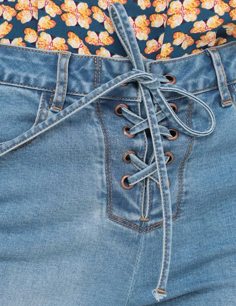 Jeans straight Petite Studio lavado claro corte cintura para mujer