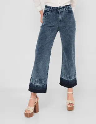 Jeans straight Frappe P139 lavado obscuro corte cintura alta para mujer