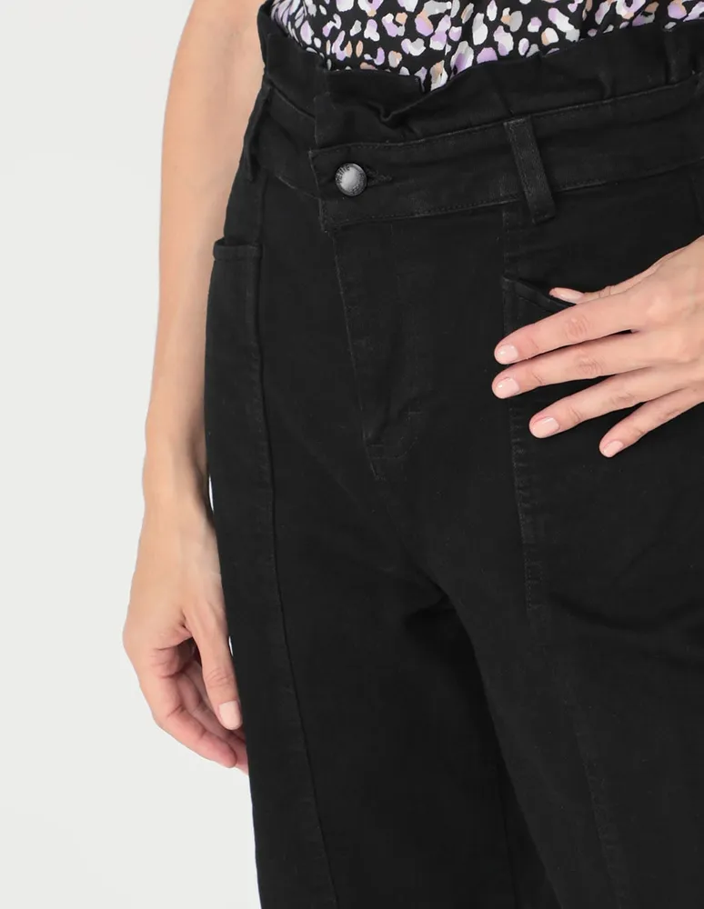 Jeans mom Frappe lavado obscuro corte cintura alta para mujer