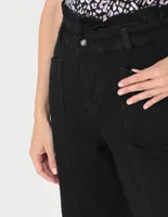 Jeans mom Frappe lavado obscuro corte cintura alta para mujer
