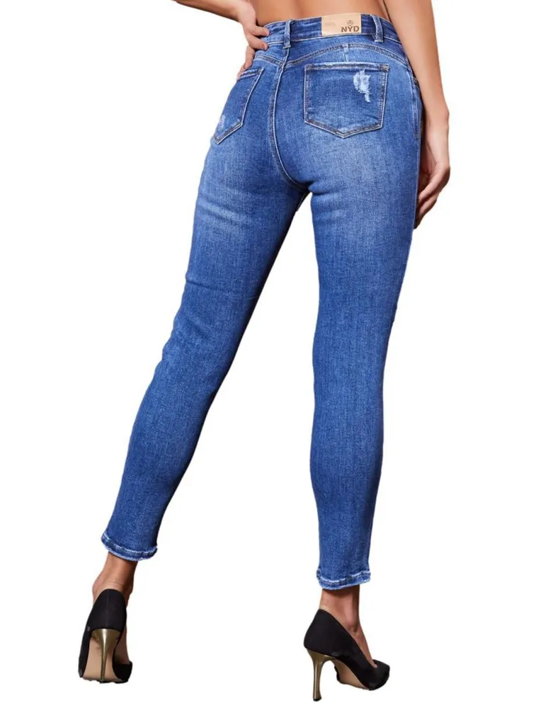 Jeans skinny NYD lavado degradado corte cintura para mujer