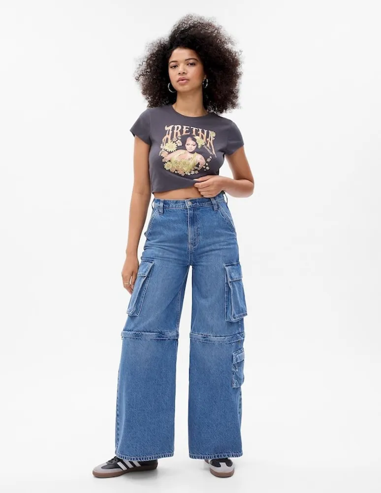 Jeans wide leg corte cintura alta para mujer