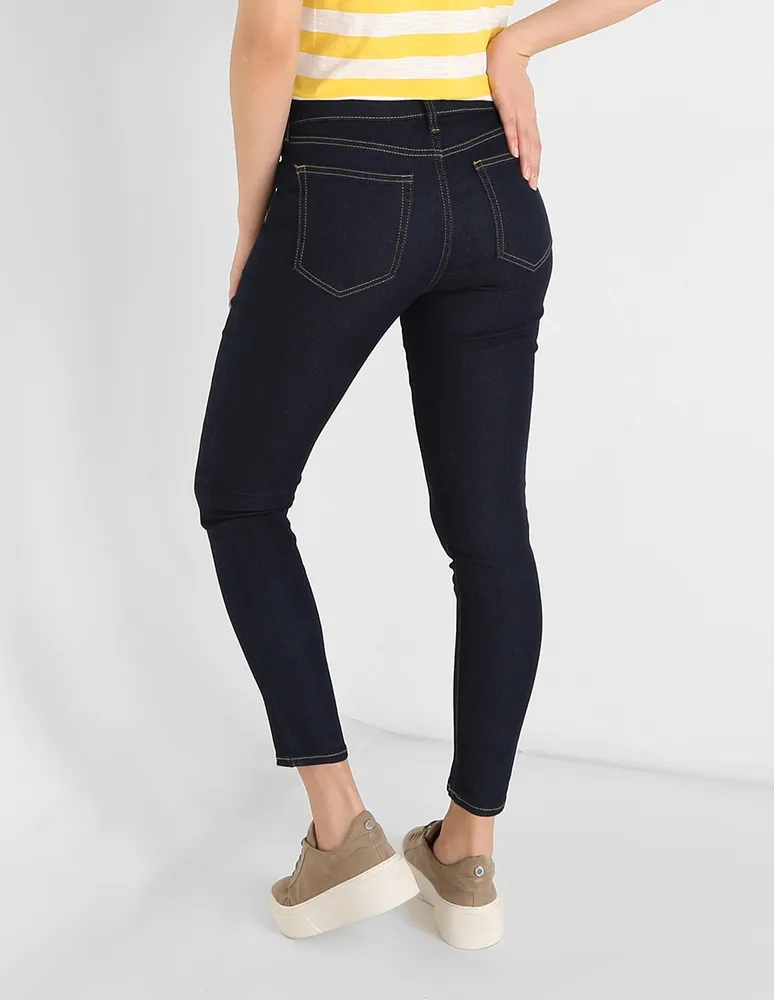 Jeans skinny lavado obscuro corte cintura para mujer