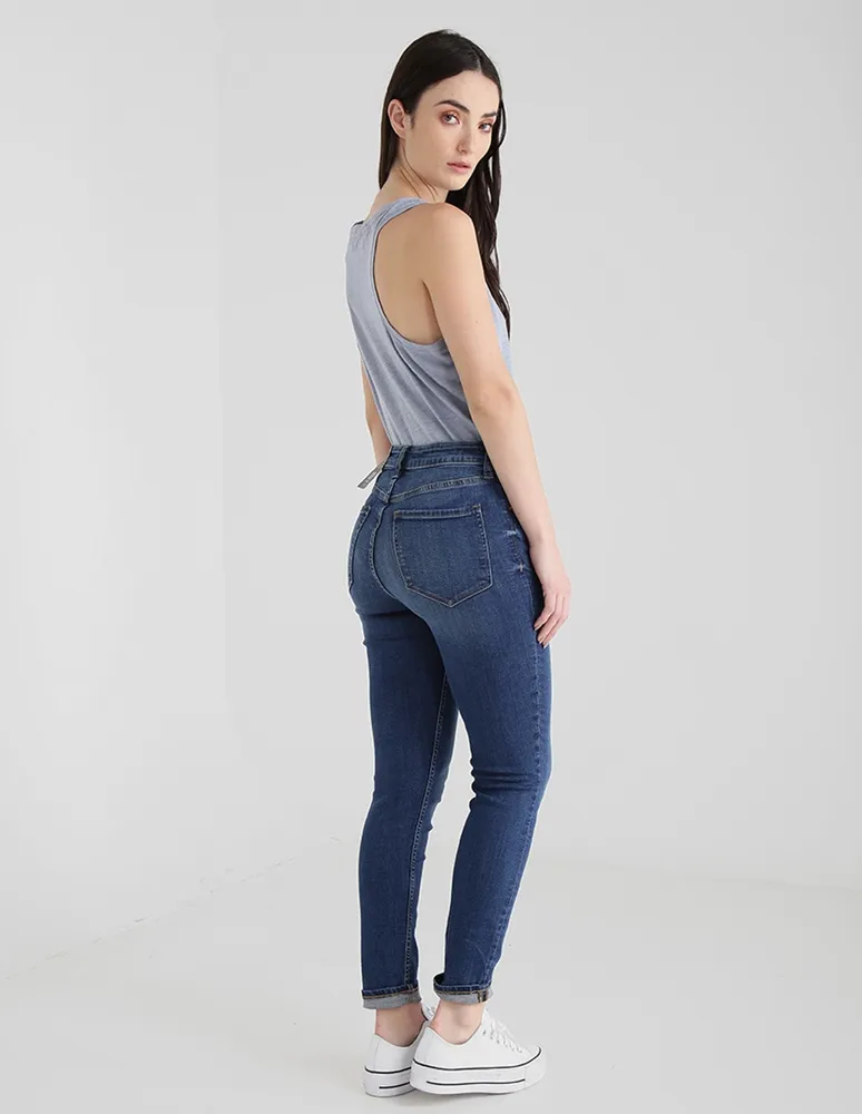 Jeans skinny lavado stone wash corte cintura alta para mujer