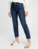 Jeans straight lavado obscuro corte cadera para mujer