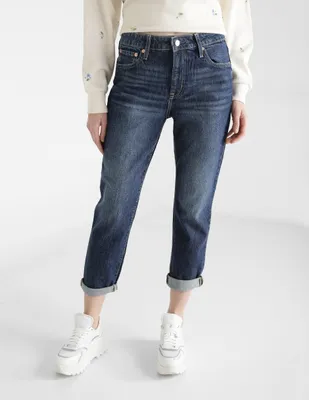 Jeans boyfriend deslavado corte cadera para mujer